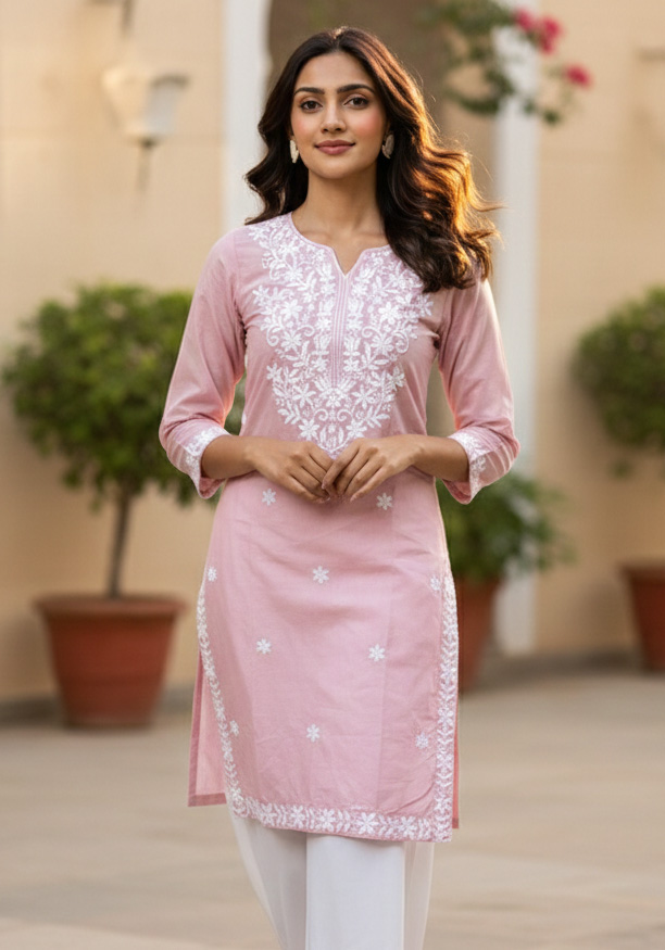 ADELYN PINK EMBROIDERED KURTHA